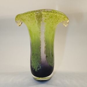 Green Purple Art Glass Vase Murano Style Hand Blown Look